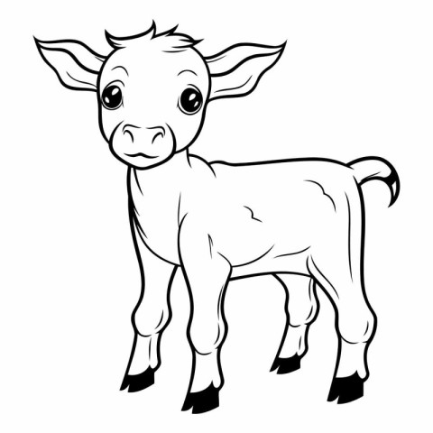 Black and White Cartoon Illustration of Cute Baby Goat Animal fo