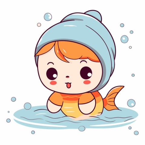 Cute little boy swimming in the sea design.