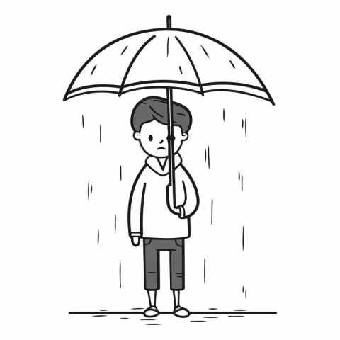 Illustration of a boy under an umbrella of a boy under an umbrel