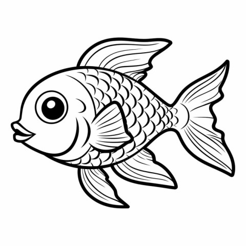 Black and White Cartoon Illustration of Cute Fish Animal Charact