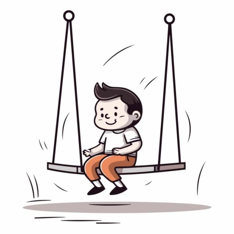 Boy swinging on a swing in a flat style.