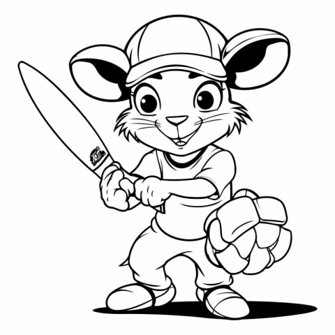 Black and White Cartoon Illustration of Rat Chef Mascot Characte