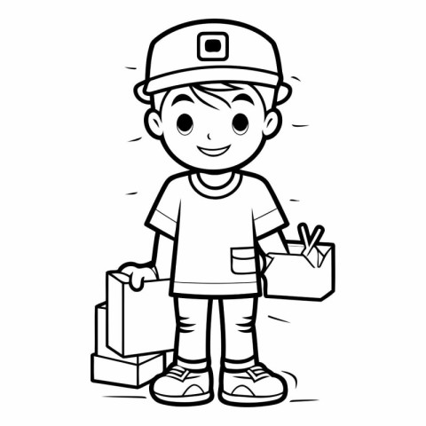 Cartoon Illustration of Cute Delivery Boy or Kid Character for C