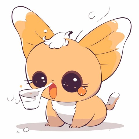 Cute cartoon butterfly with a glass of milk.