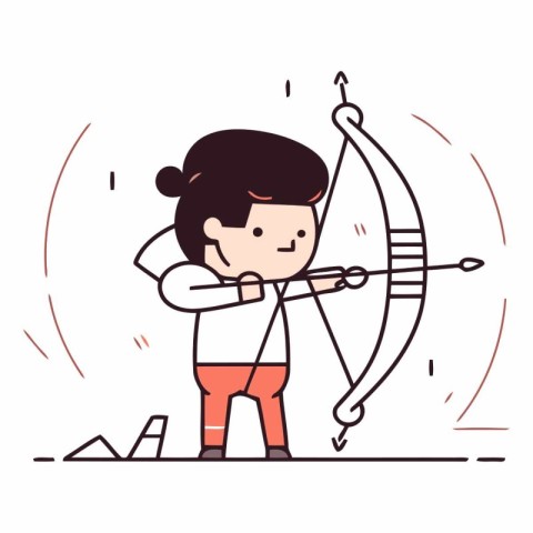 Cute little girl aiming with bow and arrow.