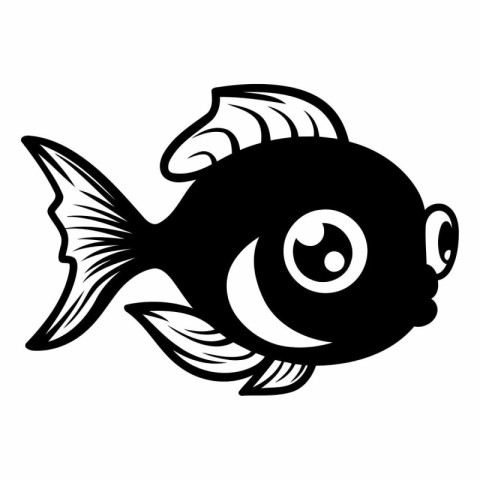 Black and White Cartoon Illustration of a Cute Fish or Fish