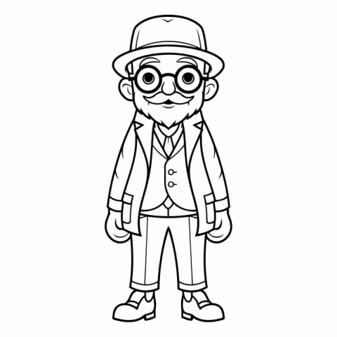 cute grandfather with hat and glasses cartoon vector illustratio