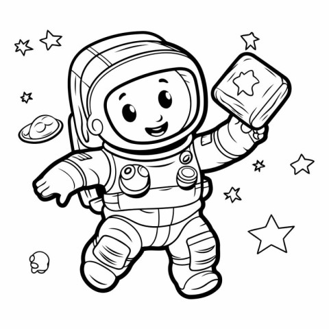 Coloring book for children: Astronaut with a book.