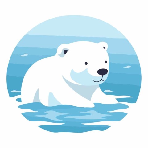 Polar bear in the water on white background.