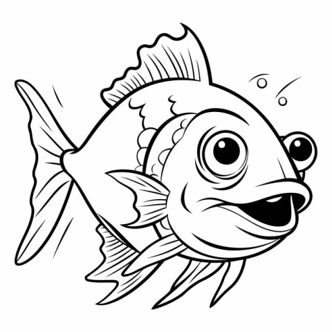 Black and White Cartoon Illustration of Cute Fish Animal Charact