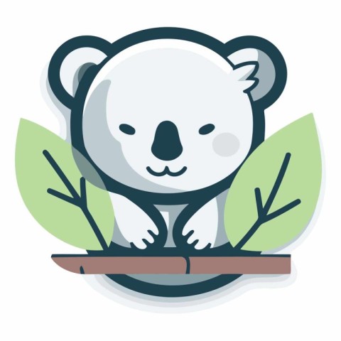 Cute cartoon koala sitting on a branch.