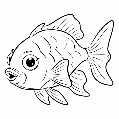 Black and White Cartoon Illustration of Cute Fish Animal Charact