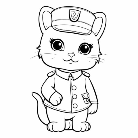 Coloring Page Outline Of Cute Cartoon Cat Police Officer Charact