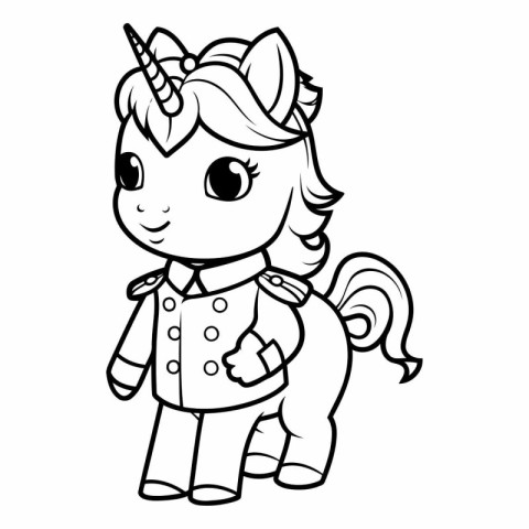 Black and White Cartoon Illustration of Cute Unicorn Fantasy Cha