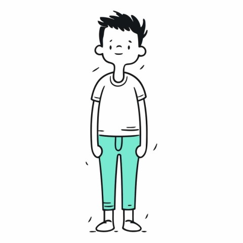 Vector illustration of a boy in casual clothes. Outline doodle s