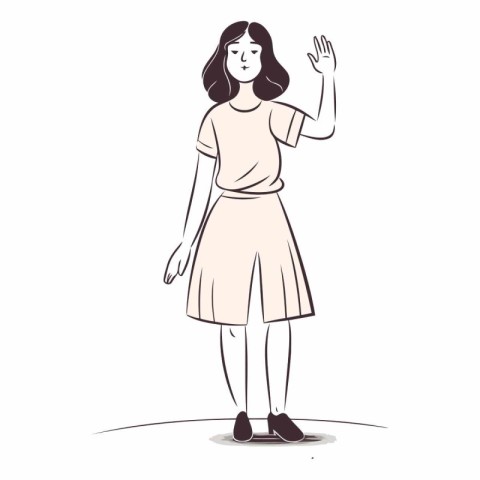 Vector illustration of a young woman waving hand of a woman wavi