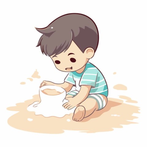 Cute little boy playing with a milk bottle.