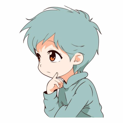 Illustration of a Cute Teenage Boy Thinking About Something.