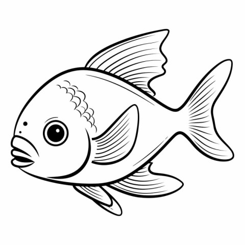 Black and White Cartoon Illustration of Fish Animal Character fo