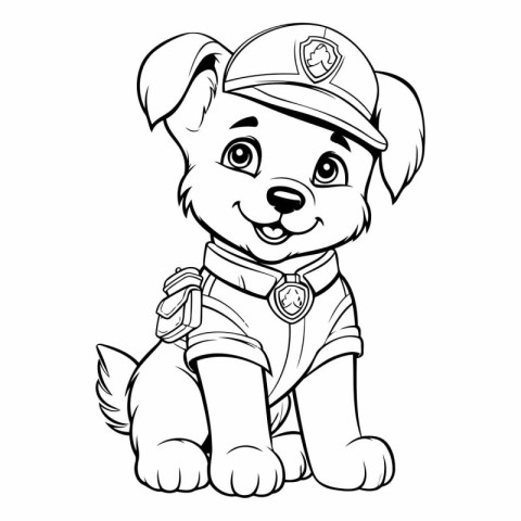 Black and White Cartoon Illustration of Cute Dog or Puppy Police