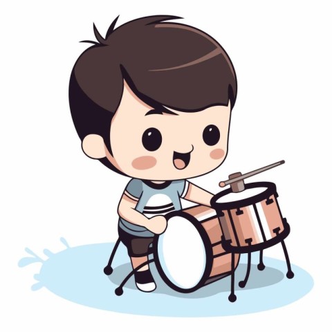 boy playing drum on white background. eps10