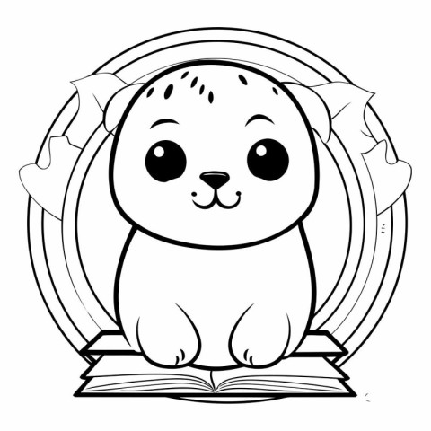 Black and White Cartoon Illustration of Cute Hedgehog Reading a