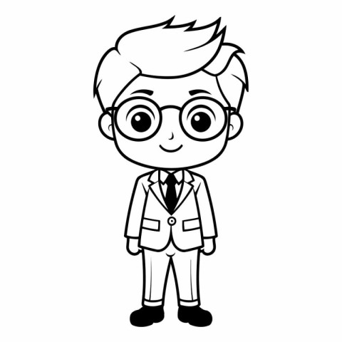 Black and White Cartoon Illustration of School Boy Student Chara