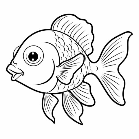 Black and White Cartoon Illustration of Cute Fish Animal Charact