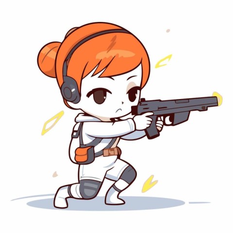 Illustration of a Cute Little Astronaut Girl with a Gun