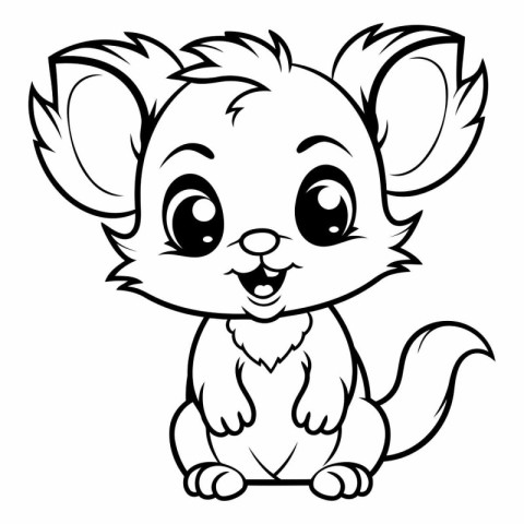 Cute Little Hamster - Black and White Cartoon Illustration. Vect