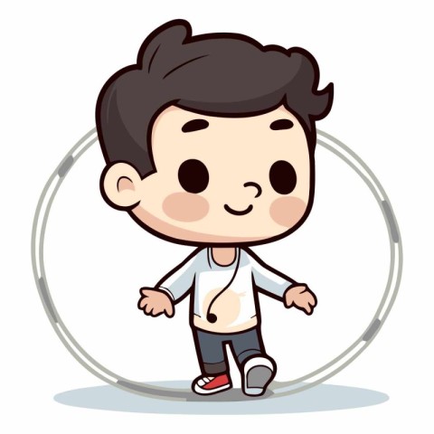 Boy and Jump Rope - Cute Cartoon Style Vector Illustration