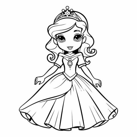 Princess in a beautiful dress for coloring book.