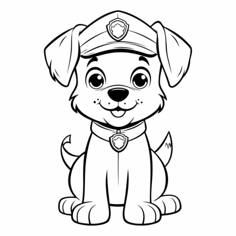 Black and White Cartoon Illustration of Cute Puppy Police Dog Co