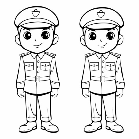 Illustration of a Little Boy and Girl in Uniform for Coloring Bo