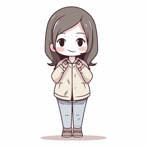 Cute little girl in casual clothes in cartoon style.