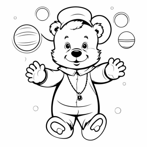 Black and White Cartoon Illustration of Teddy Bear Mascot Charac