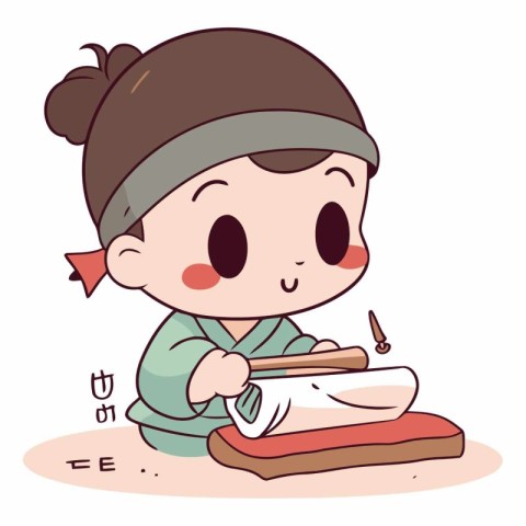 Illustration of a Kid Boy in Korean Traditional Clothes Making a