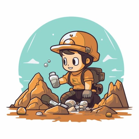 Cartoon little boy miner in a helmet for your design