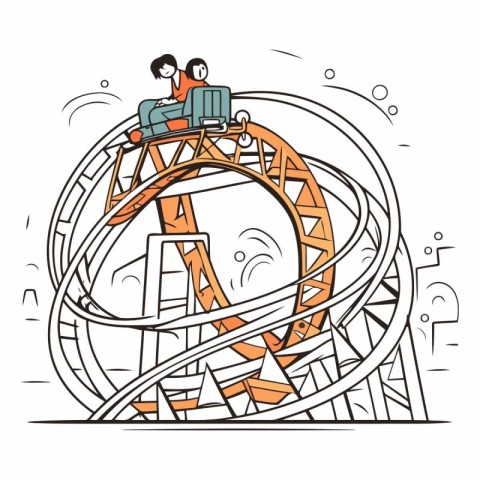 Man and woman on roller coaster in linear style.