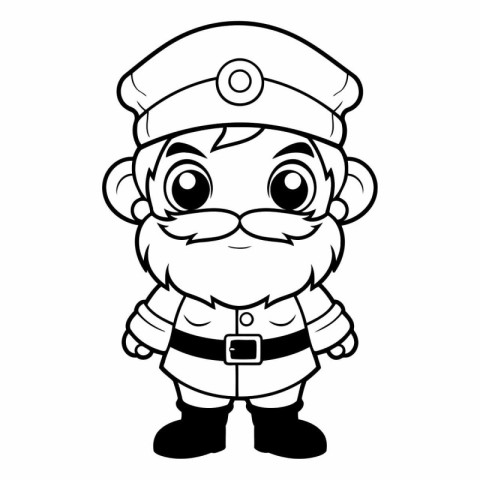 Black and White Cartoon Illustration of Cute Sailor Captain Char