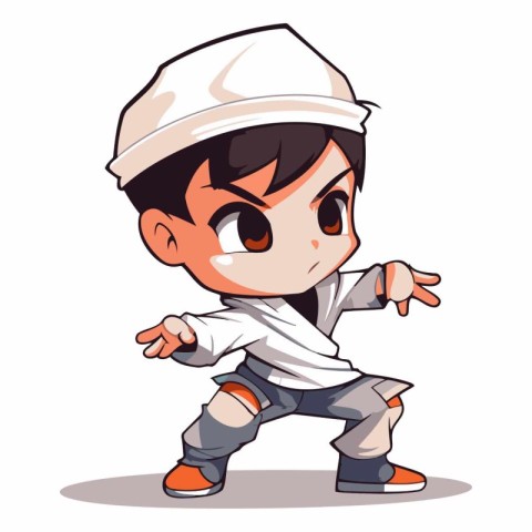 Cute little boy in a white cap. Vector cartoon illustration.