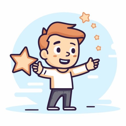 Vector illustration of a boy holding a star. Flat style design.