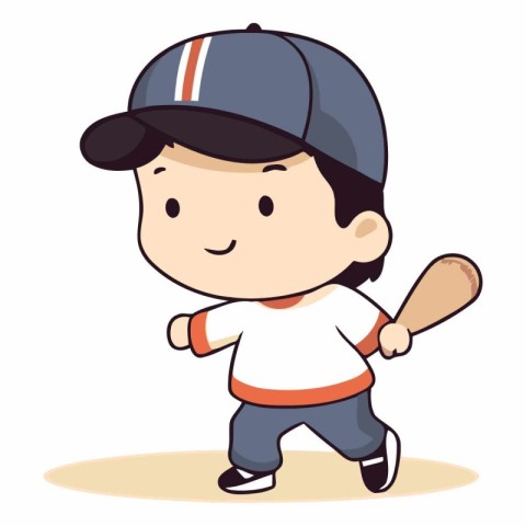 Baseball player boy with bat and ball. Cartoon vector illustrati