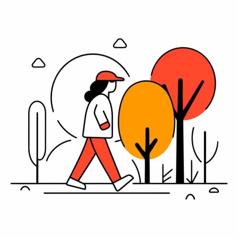 People walking in the park. Flat design vector illustration. Out