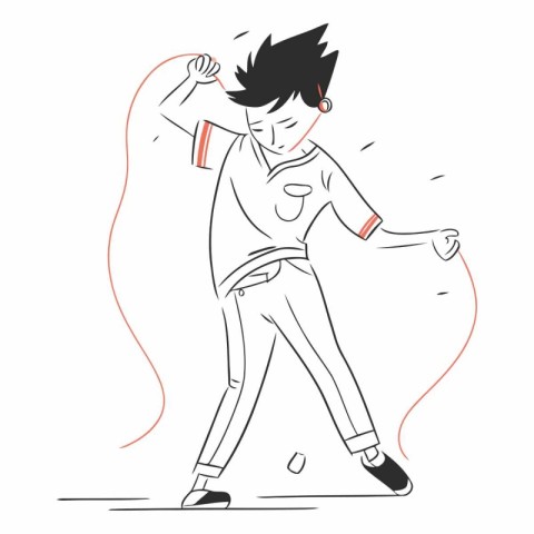 Vector illustration of a young man in sportswear dancing kung fu