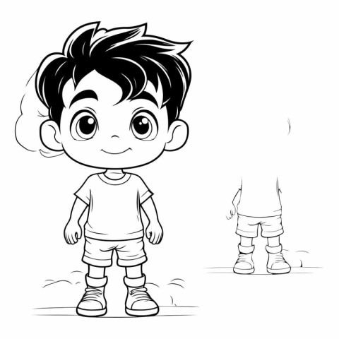 Vector illustration of a little boy in shorts standing on the gr