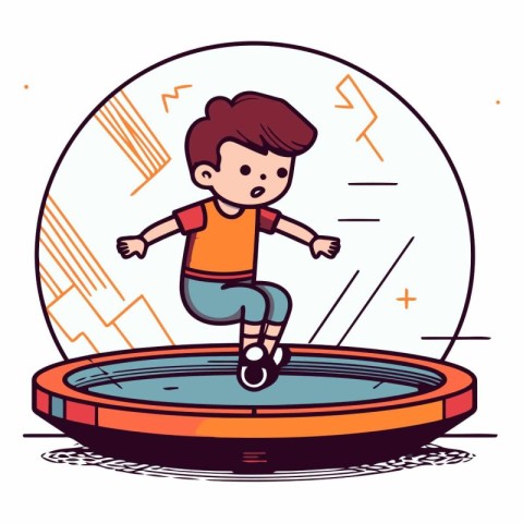 Little boy jumping in a water fountain in cartoon style.