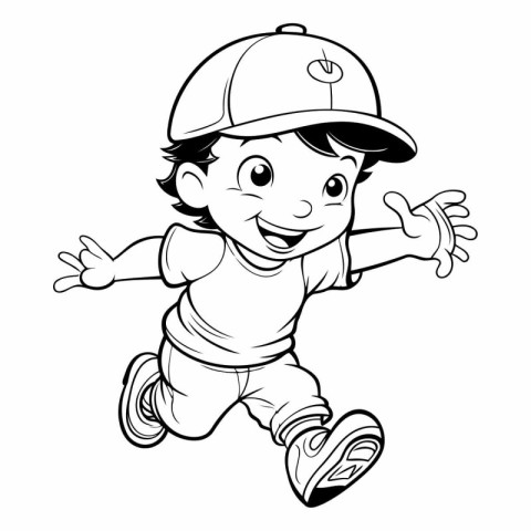 Cute little boy running in a baseball cap.