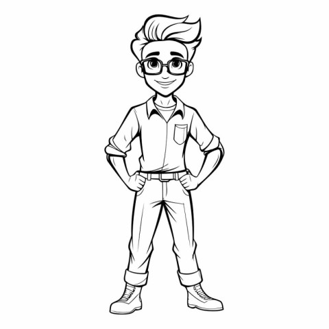 Hipster guy with glasses in cartoon style.