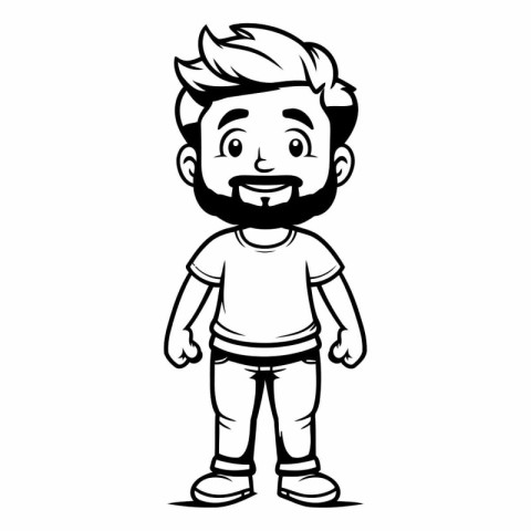 Hipster Boy - Black and White Cartoon Illustration. Vector